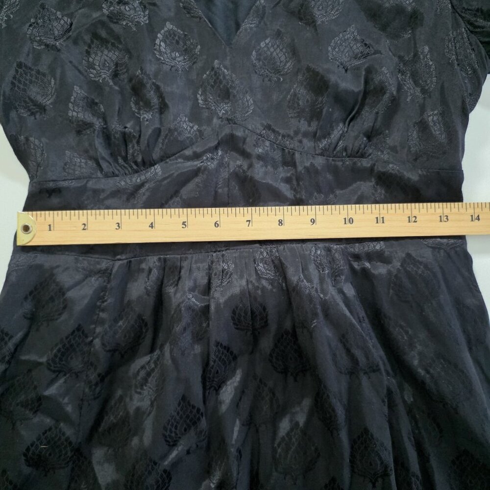 Maeve Christine Dress Women 8 Black Floral Satin Belted Eyelet Lined Whimsigoth - Picture 6 of 16